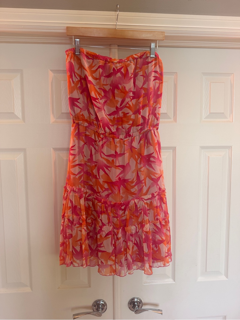 Diane Von Furstenberg Strapless Silk Pink & Orange Tropical Print Dress 6